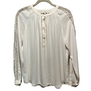 LOFT Off-White‎ Long Sleeve Embellished Blouse Size S